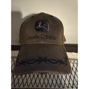 John Deere Corduroy Brown Strap Back Trucker Hat Cap Barbed Wire Tractor